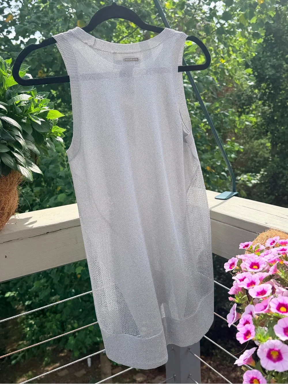 Michael Kors Sleeveless Sheer Metallic Silver Designer Cocktail Dressy Blouse